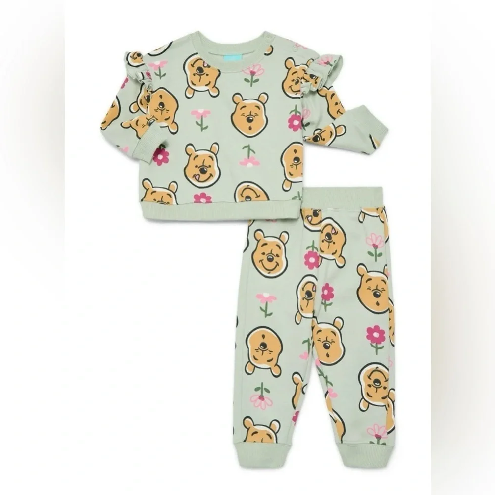 Disney Winnie The Pooh Baby Girls Fleece Crewneck Top And Pants Set 2 Piece 0-3